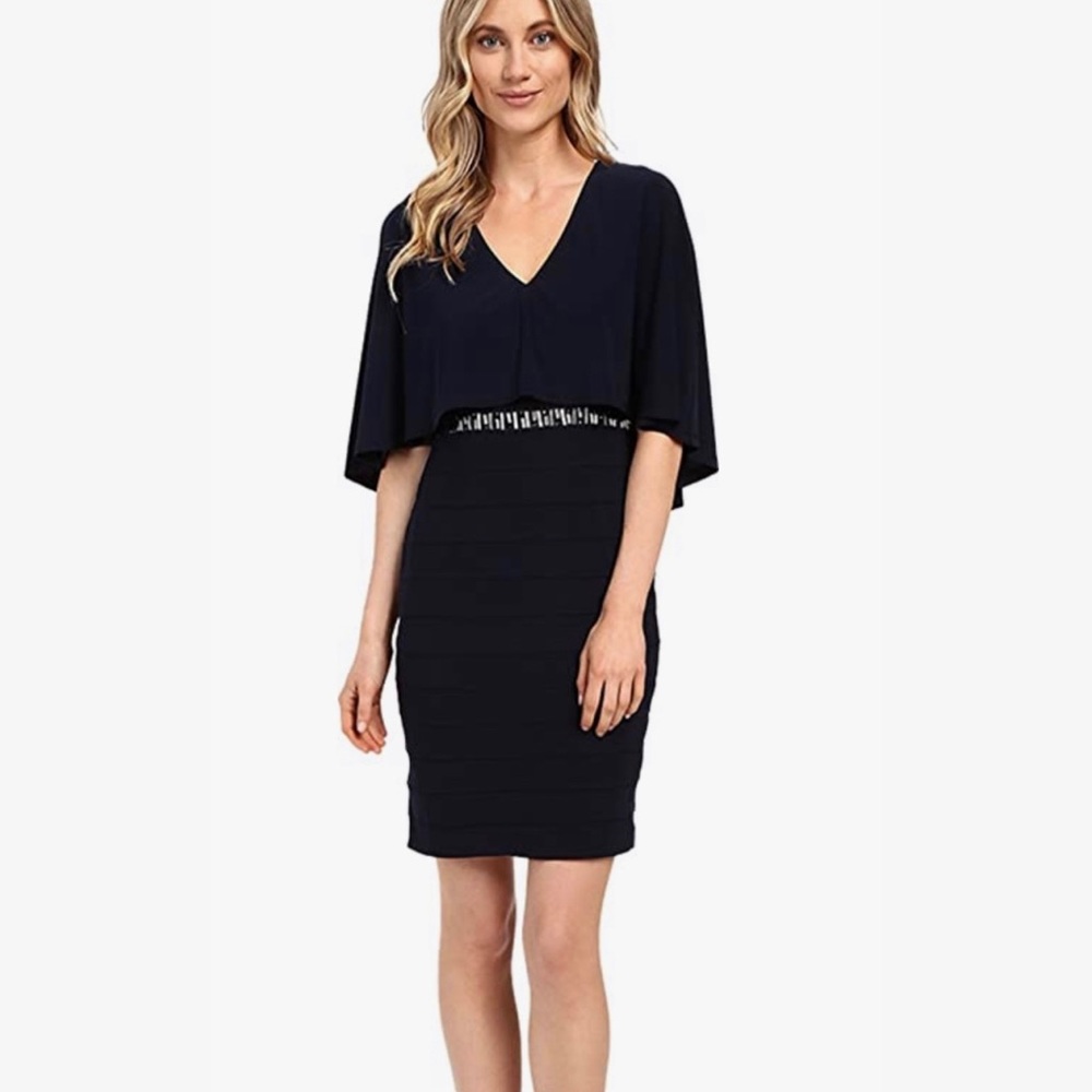Adrianna Papell Wide Band Matte Jersey Capelet Sheath Dress Size 2  NWT